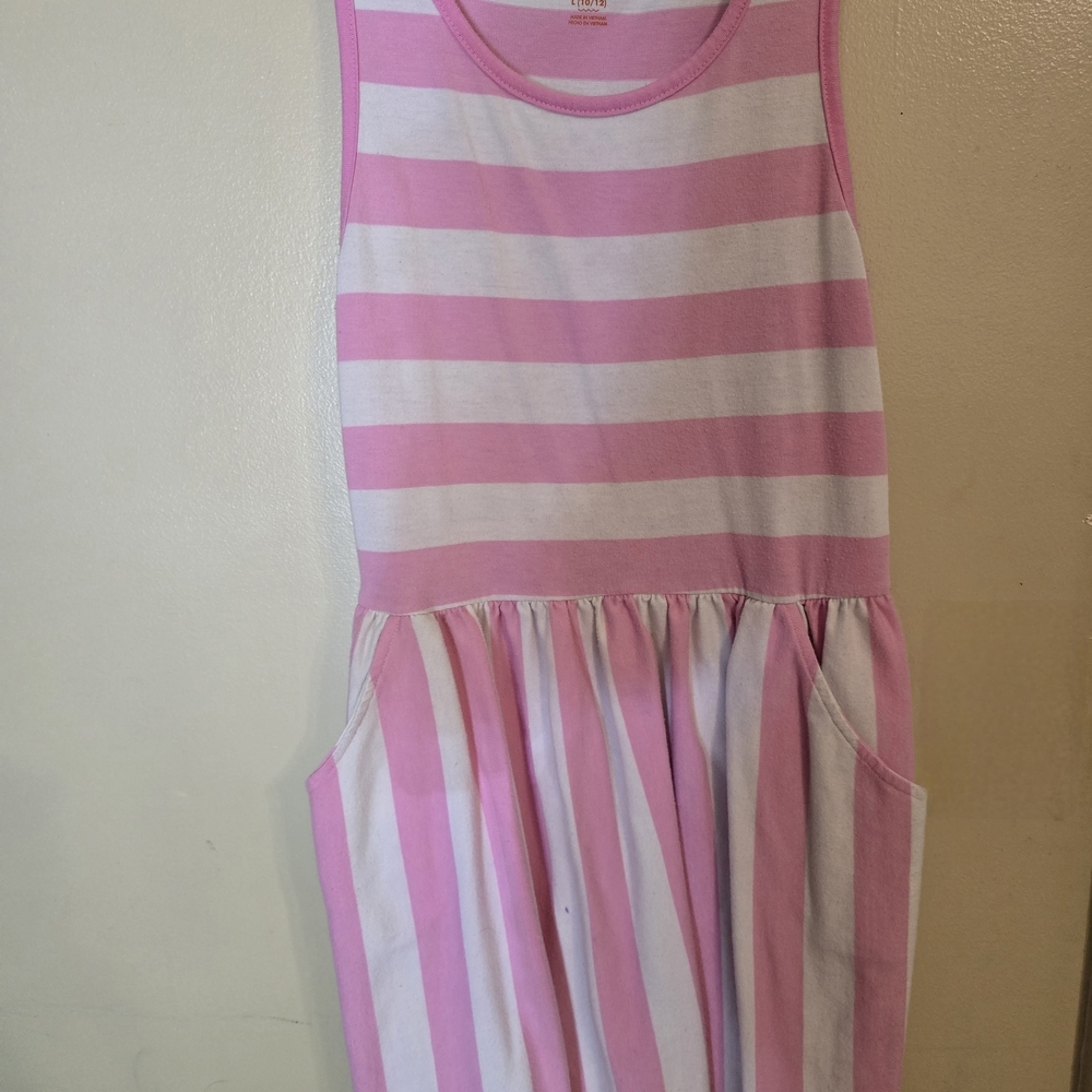 Cat & Jack Pink and White Striped Casual Dress With Pockets